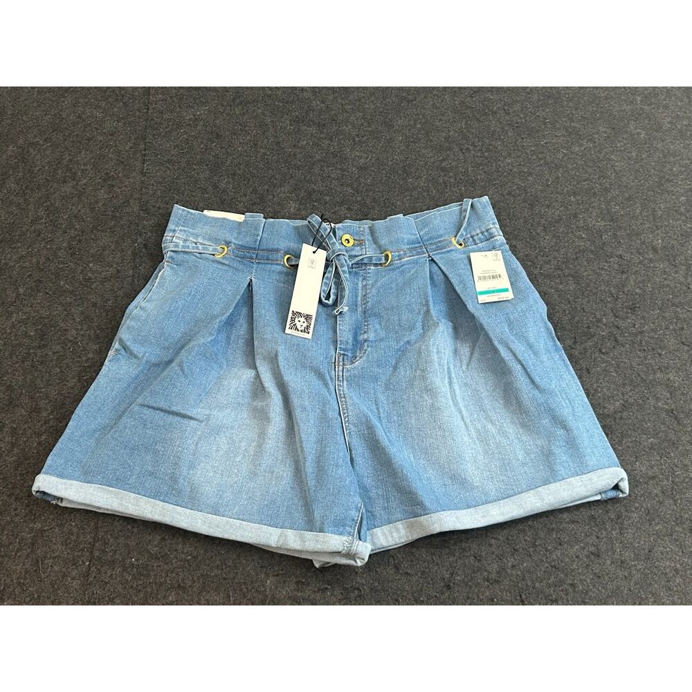 Anne Klein‎ Women's Paperbag Denim Shorts Bethany Blue Size 16 NWT $60
